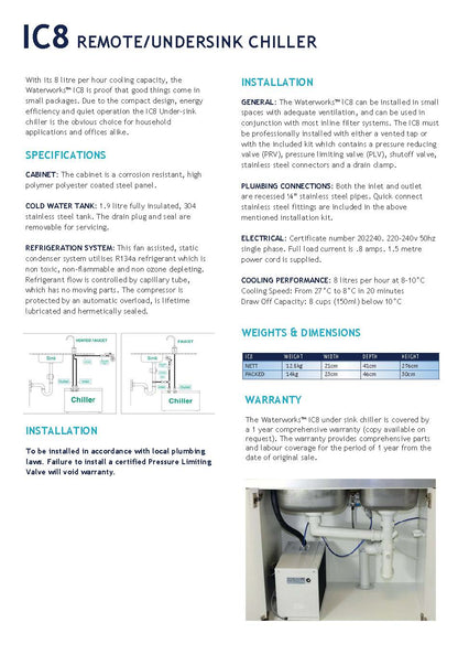 Undersink view of KIUBRC-IC8 water chiller installed under bench
