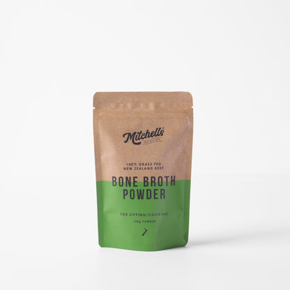 Mitchells Nutrition Bone Broth Powder – front view of the jar with branding visible.