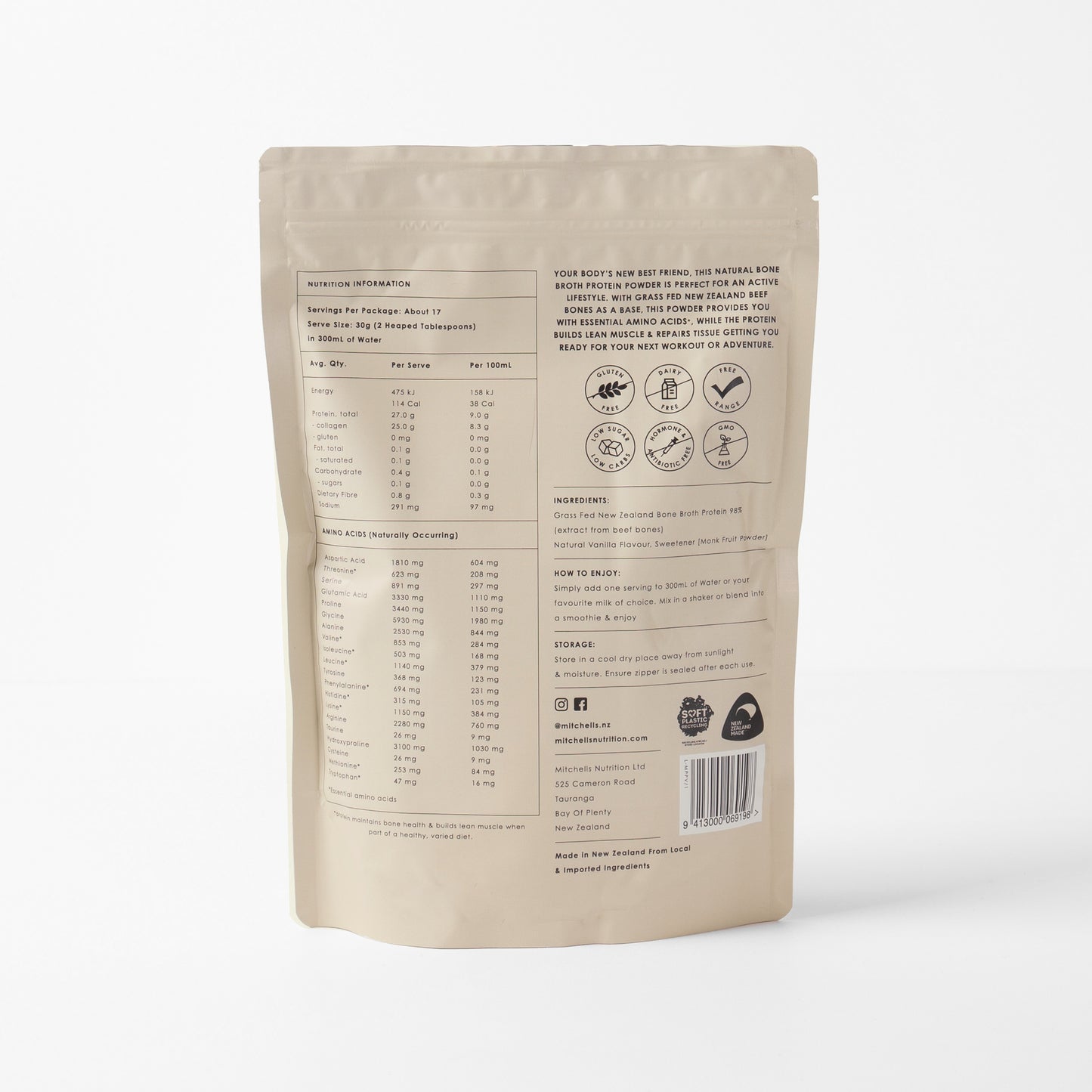Mitchells Nutrition Bone Broth Protein Powder Vanilla