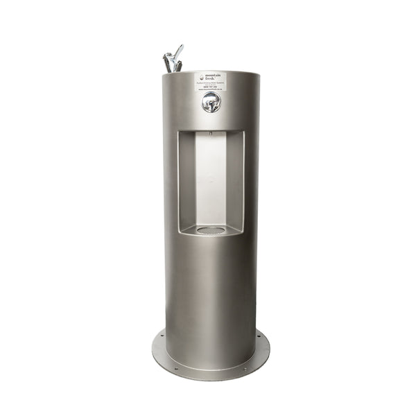 Mount Eden drinking fountain with sleek stainless steel design in outdoor setting for clean water access.
