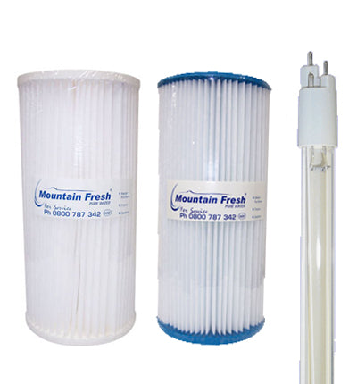 Mountain Fresh annual UV replacement kit UVT for water purifiers, showing components for maintenance