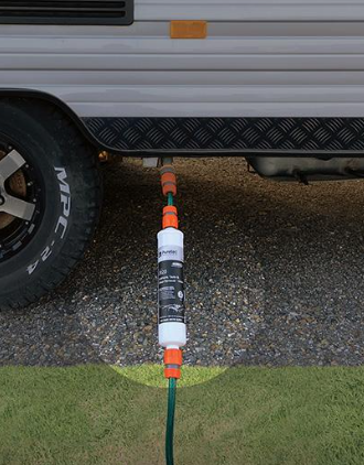 Caravan water filter CICRV1 attached to mobile setup for clean drinking water on the go.