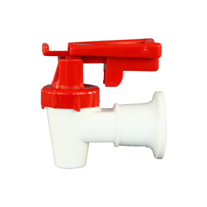 Close-up of a Mountain Fresh water cooler hot tap with a red lever for dispensing hot water safely