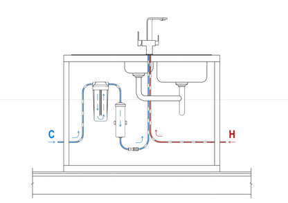 Line drawing of Mountain Fresh fluoride reduction water filter kit CAAL-O, showing components and assembly diagram