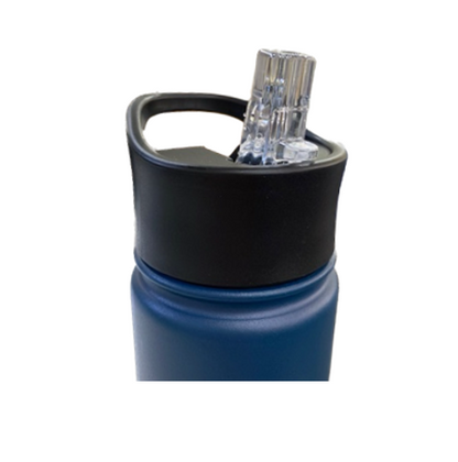 Dark grey insulated drink bottle, angled product image showing smooth matte finish and screw-on lid.